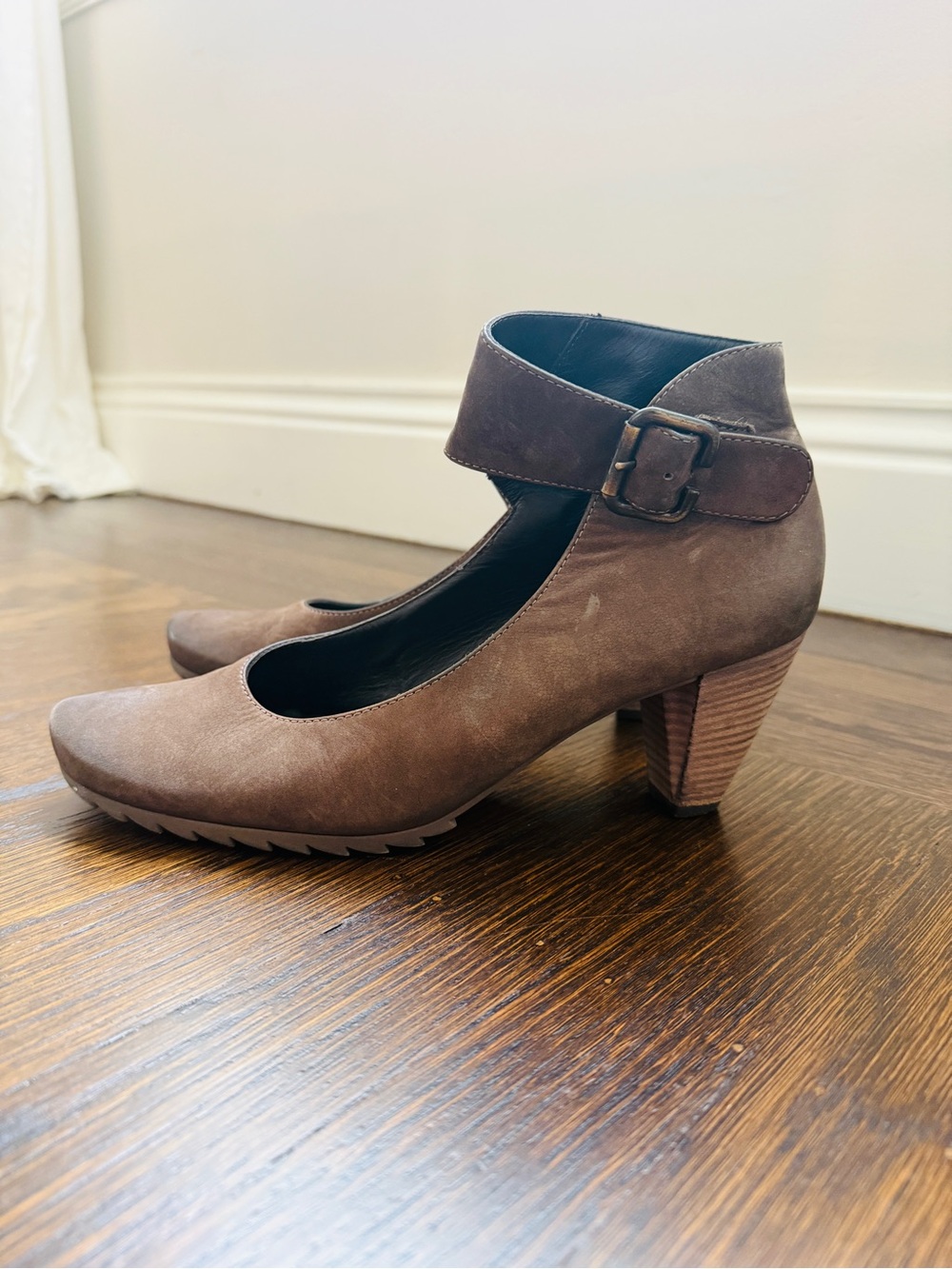 Paul Green München Chocolate Brown Mary Jane Pumps Ankle Strap Block Heel Size 9